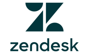 Zendesk logo featuring a teal geometric "Z" design above the lowercase word "zendesk" in a similar teal color. The "Z" consists of triangular and circular shapes that create a bold and modern look.